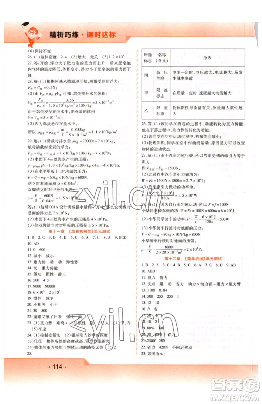 北方婦女兒童出版社2023精析巧練課時達(dá)標(biāo)八年級下冊物理人教版參考答案