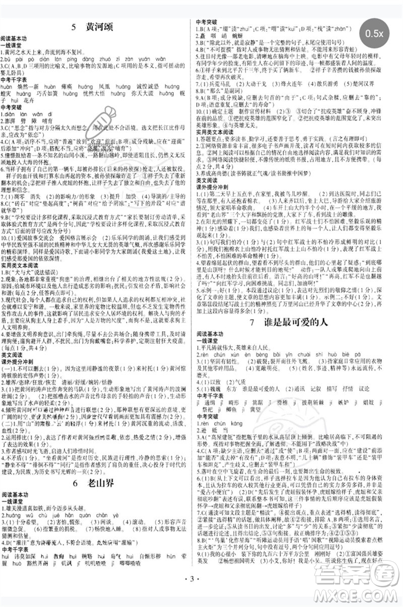 四川民族出版社2023同步寶典1線超越七年級(jí)語(yǔ)文下冊(cè)人教版參考答案