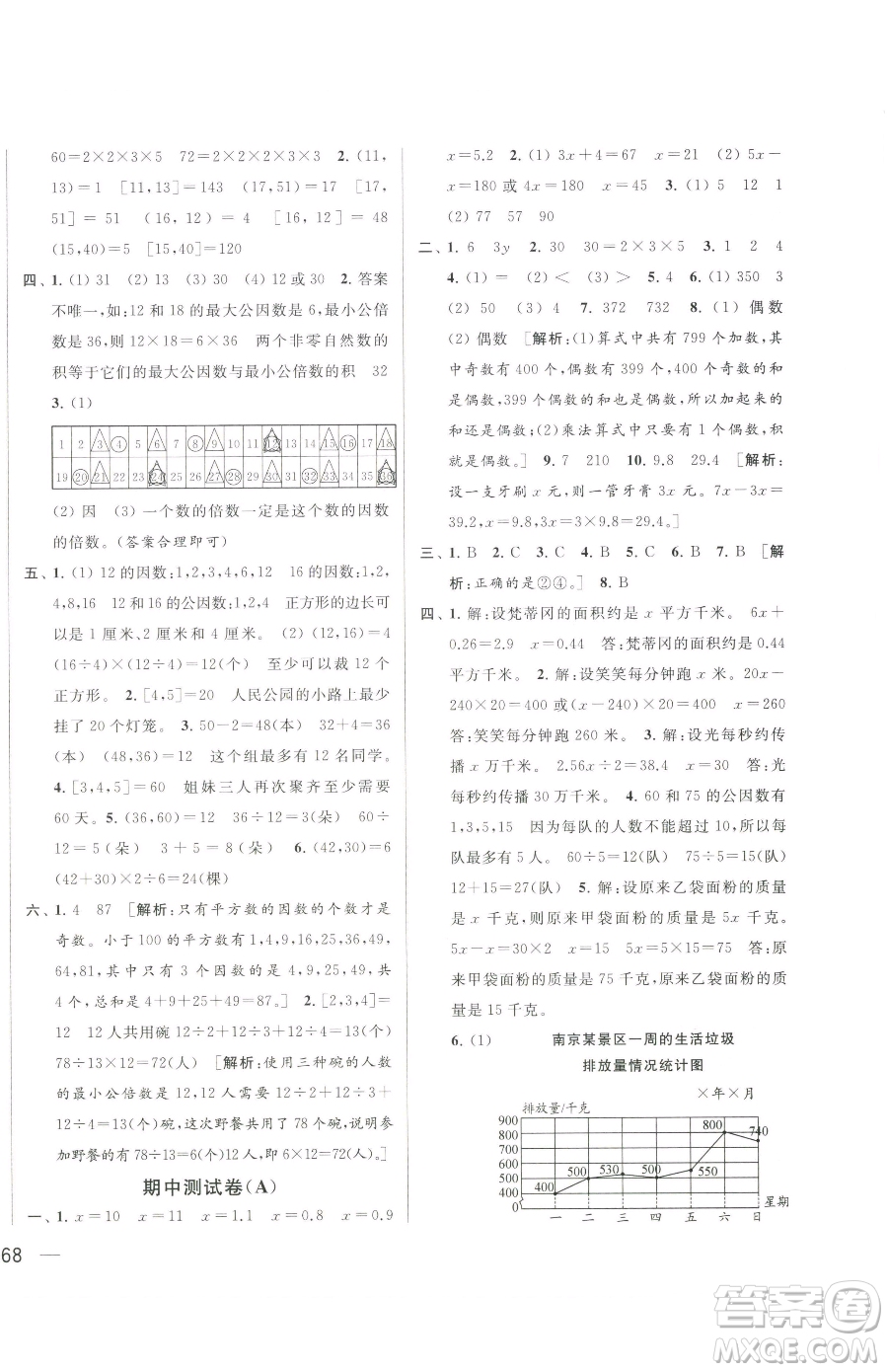 北京教育出版社2023同步跟蹤全程檢測五年級下冊數(shù)學蘇教版參考答案
