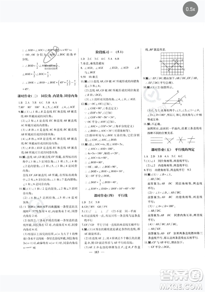 吉林人民出版社2023初中新課標(biāo)名師學(xué)案智慧大課堂七年級數(shù)學(xué)下冊人教版參考答案