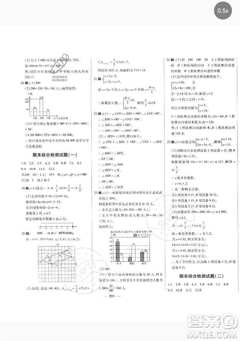 吉林人民出版社2023初中新課標(biāo)名師學(xué)案智慧大課堂七年級數(shù)學(xué)下冊人教版參考答案