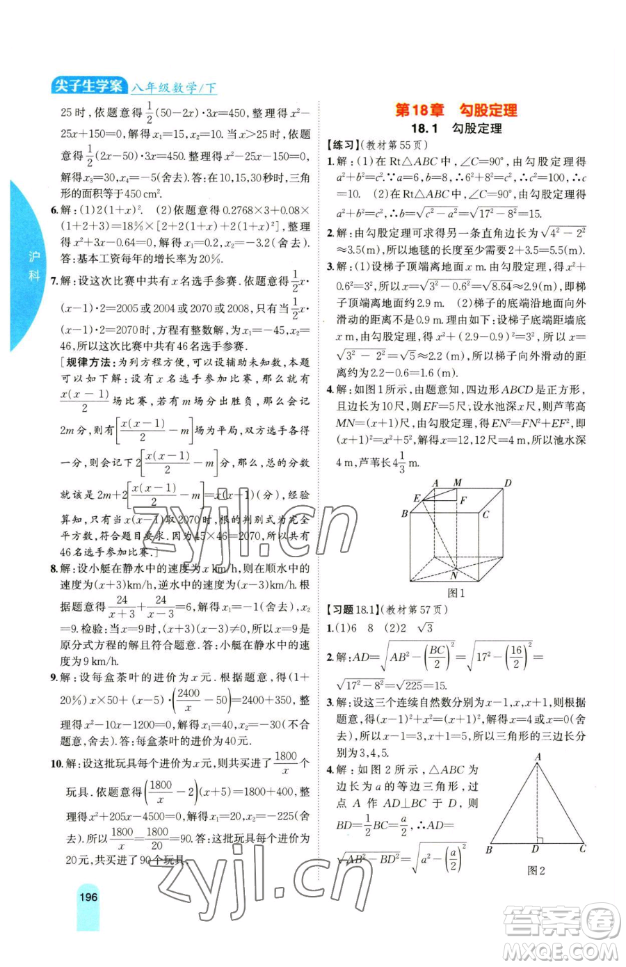 吉林人民出版社2023尖子生學(xué)案八年級(jí)下冊(cè)數(shù)學(xué)滬科版參考答案