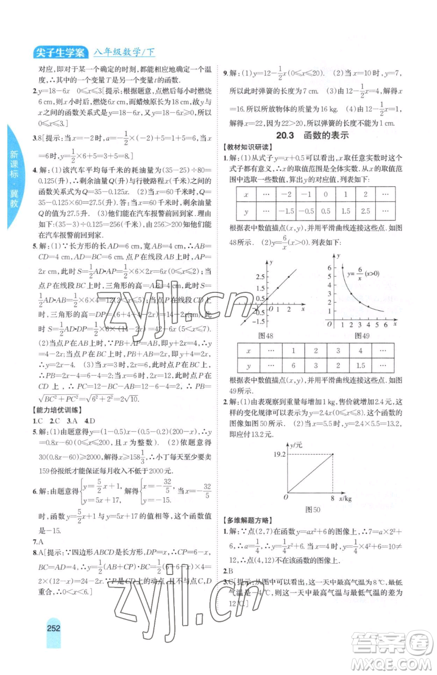 吉林人民出版社2023尖子生學(xué)案八年級下冊數(shù)學(xué)冀教版參考答案