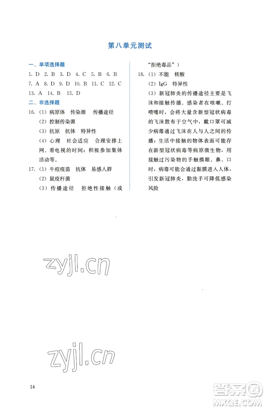 人民教育出版社2023同步解析與測(cè)評(píng)八年級(jí)下冊(cè)生物學(xué)人教版參考答案