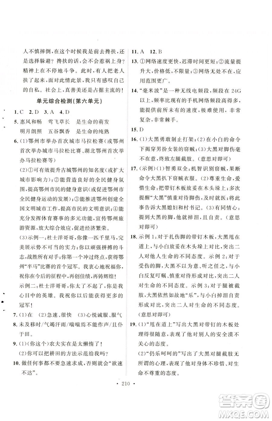陜西人民出版社2023實(shí)驗(yàn)教材新學(xué)案七年級(jí)下冊(cè)語文人教版參考答案