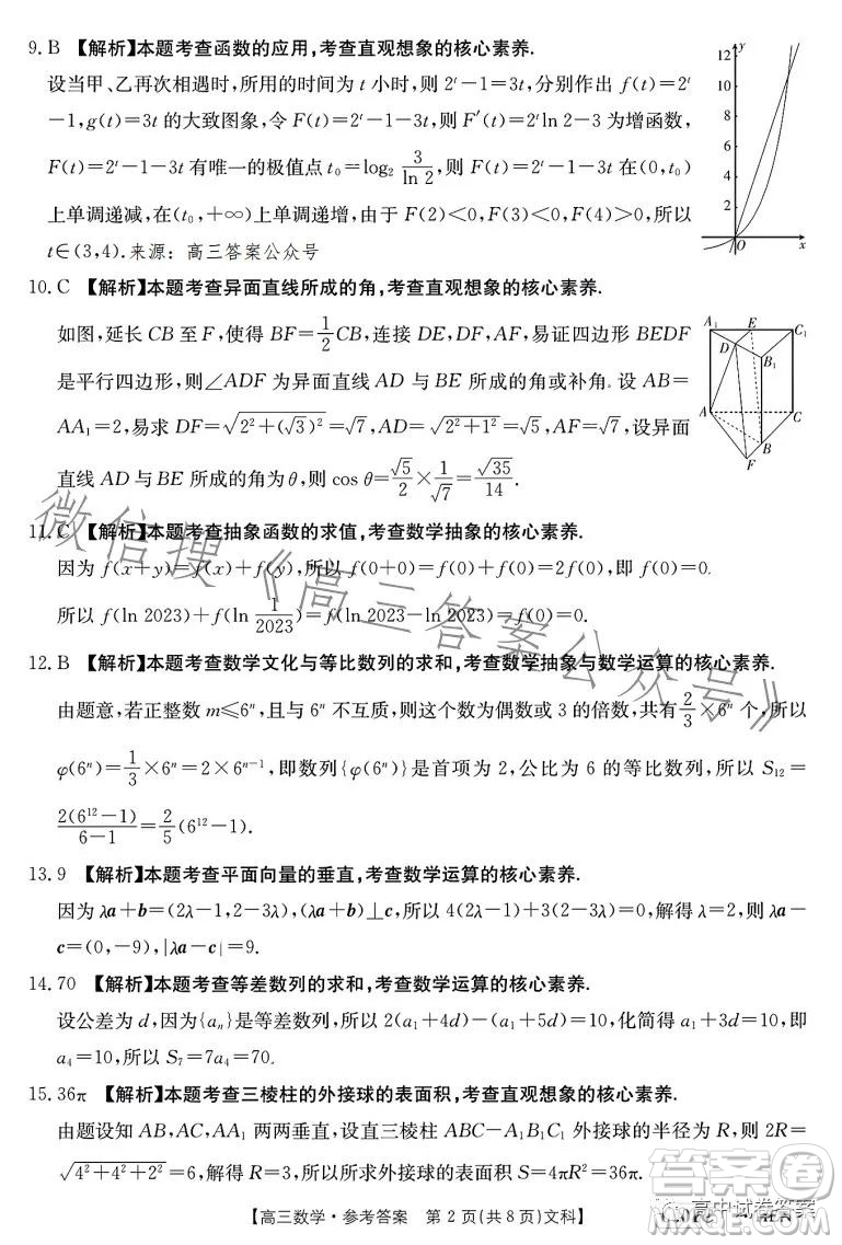 2023金太陽(yáng)聯(lián)考高三5月31考試6001C數(shù)學(xué)文科試卷答案