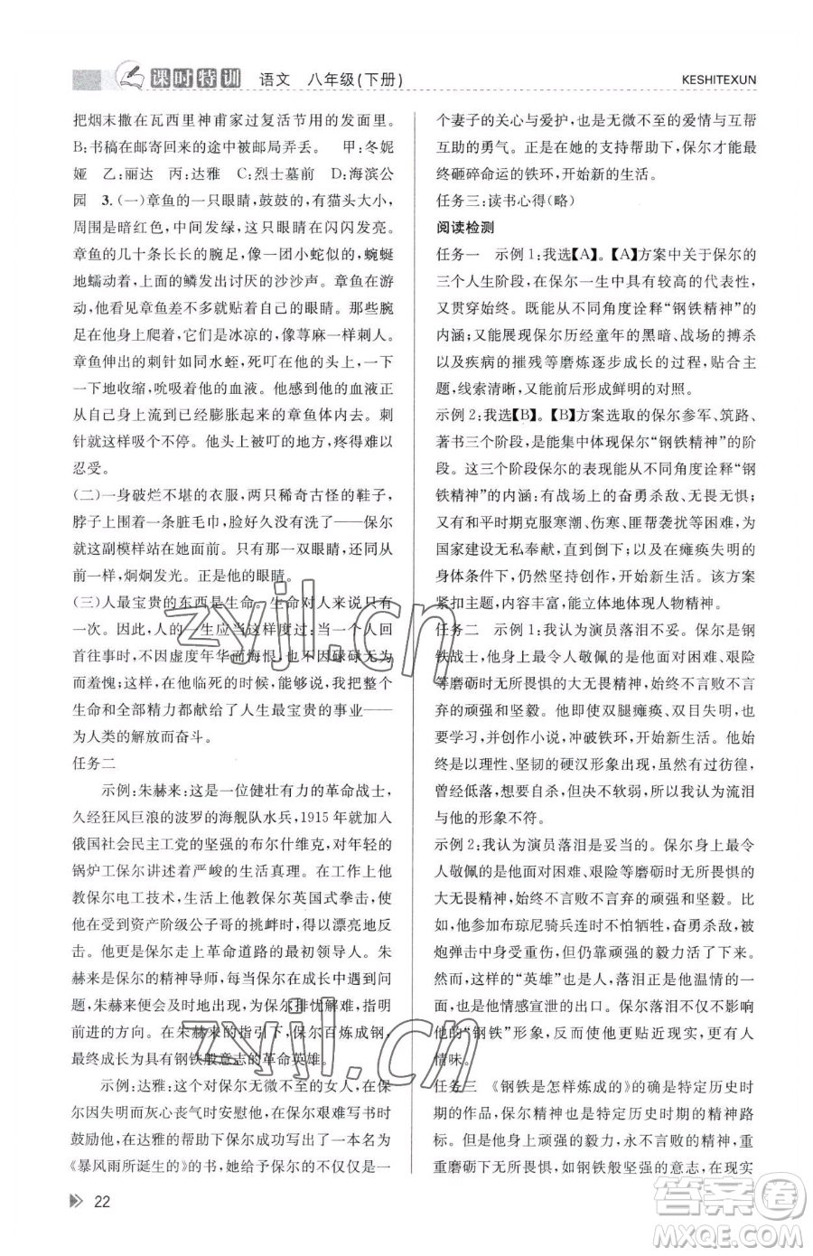 浙江人民出版社2023課時特訓(xùn)八年級下冊語文人教版參考答案