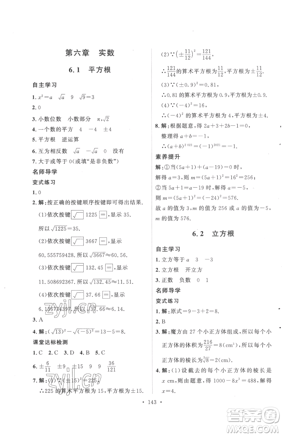陜西人民出版社2023實(shí)驗(yàn)教材新學(xué)案七年級(jí)下冊(cè)數(shù)學(xué)人教版參考答案