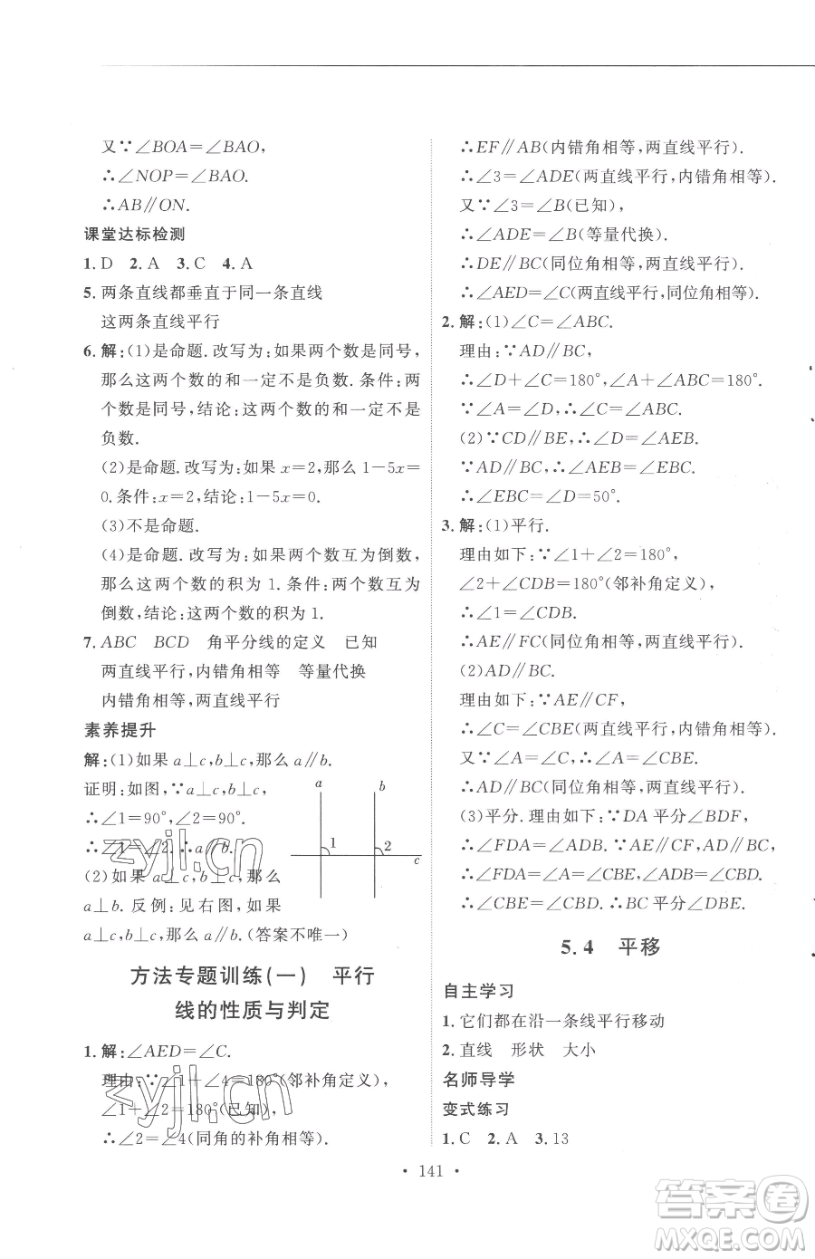 陜西人民出版社2023實(shí)驗(yàn)教材新學(xué)案七年級(jí)下冊(cè)數(shù)學(xué)人教版參考答案