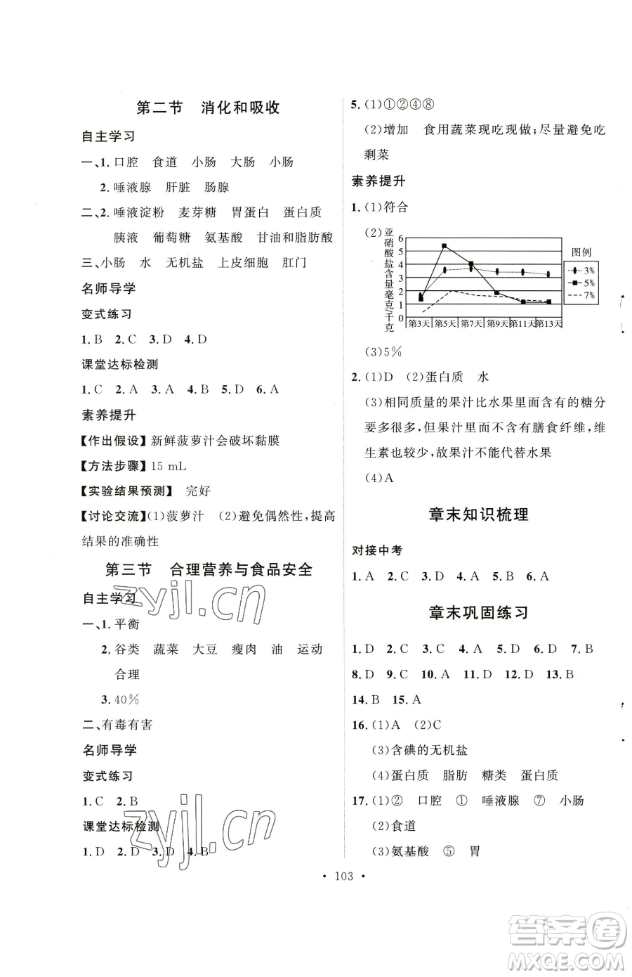 陜西人民出版社2023實驗教材新學案七年級下冊生物人教版參考答案