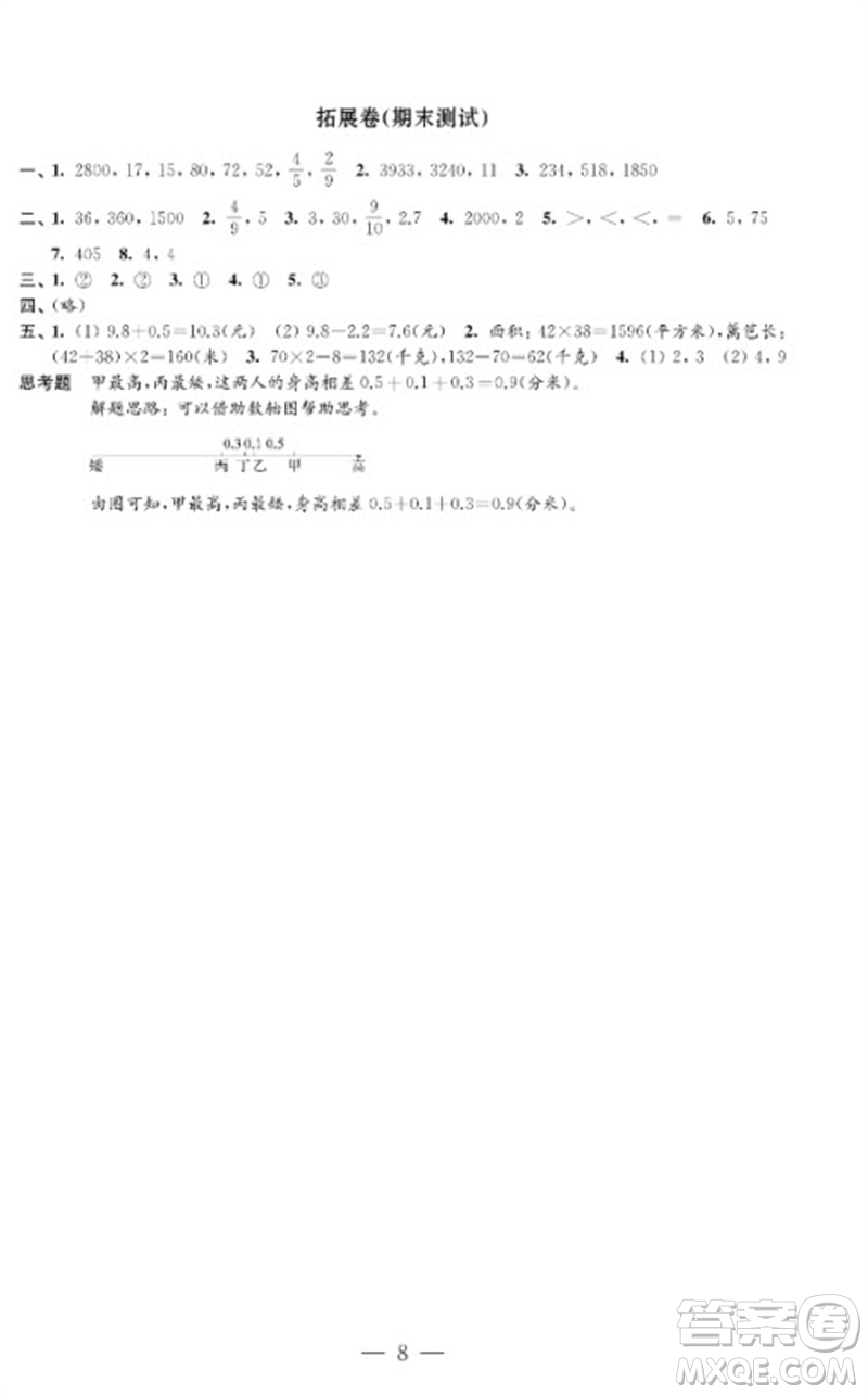 江蘇鳳凰教育出版社2023小學數(shù)學強化拓展卷三年級下冊蘇教版提優(yōu)版參考答案