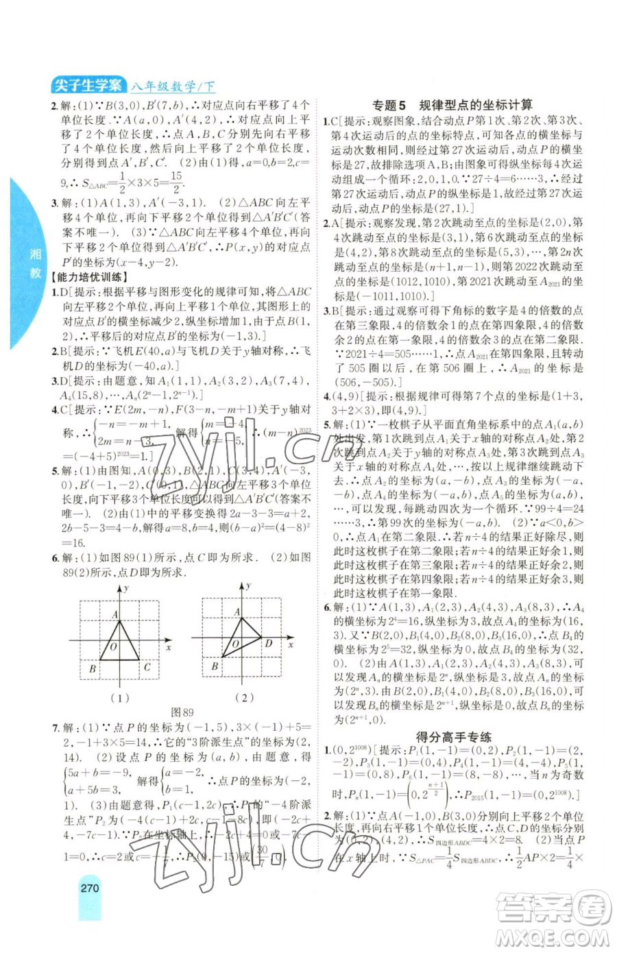 吉林人民出版社2023尖子生學(xué)案八年級下冊數(shù)學(xué)湘教版參考答案
