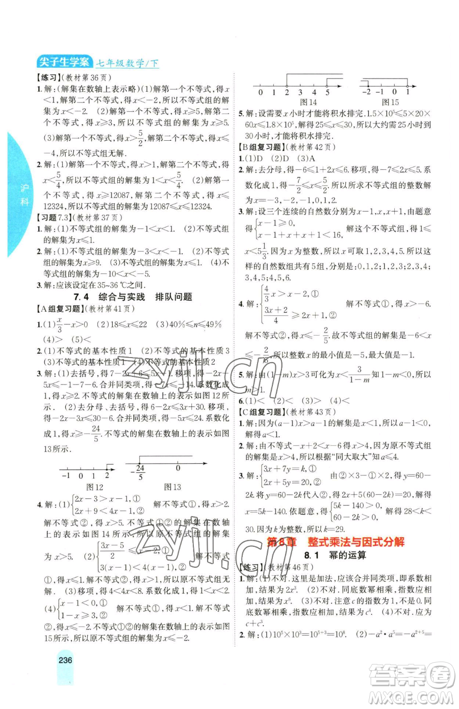 吉林人民出版社2023尖子生學(xué)案七年級下冊數(shù)學(xué)滬科版參考答案