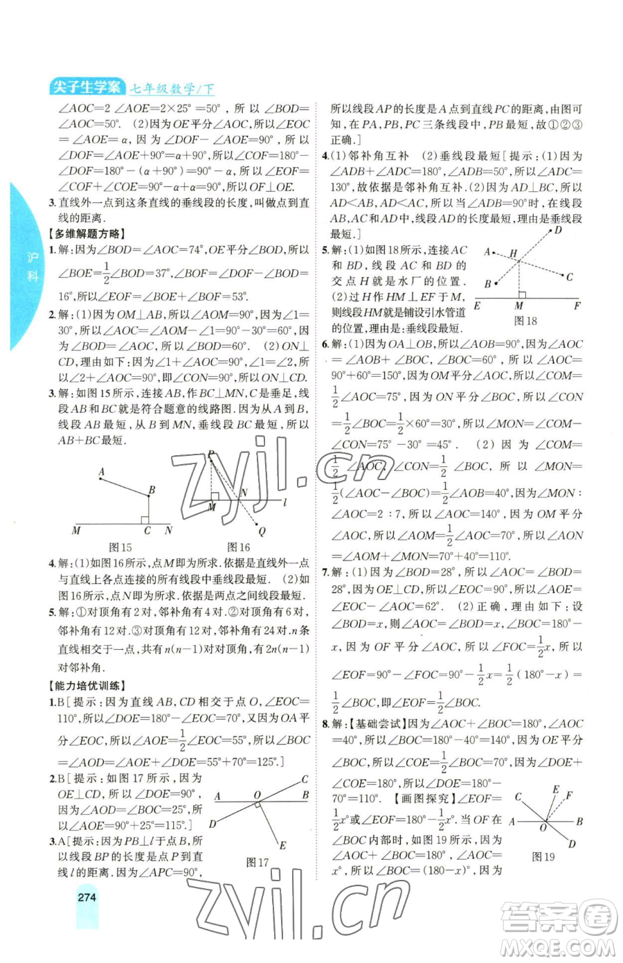 吉林人民出版社2023尖子生學(xué)案七年級下冊數(shù)學(xué)滬科版參考答案