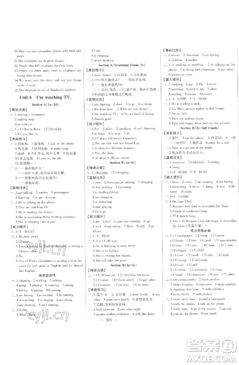 吉林人民出版社2023初中新課標(biāo)名師學(xué)案智慧大課堂七年級(jí)英語(yǔ)下冊(cè)人教版參考答案