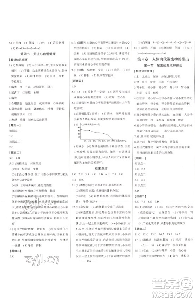 吉林人民出版社2023初中新課標名師學案智慧大課堂七年級生物下冊濟南版參考答案