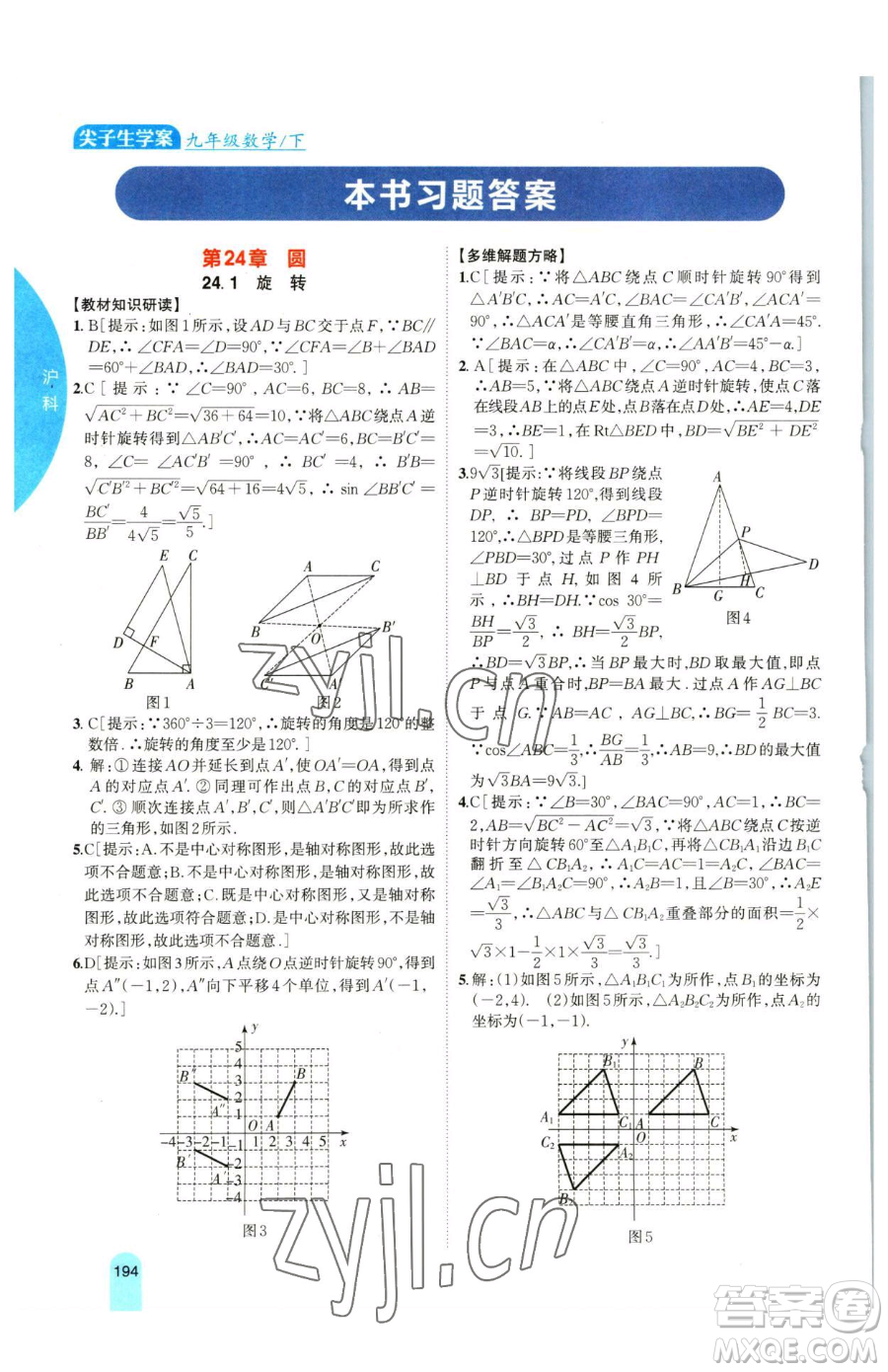 吉林人民出版社2023尖子生學(xué)案九年級(jí)下冊(cè)數(shù)學(xué)滬科版參考答案