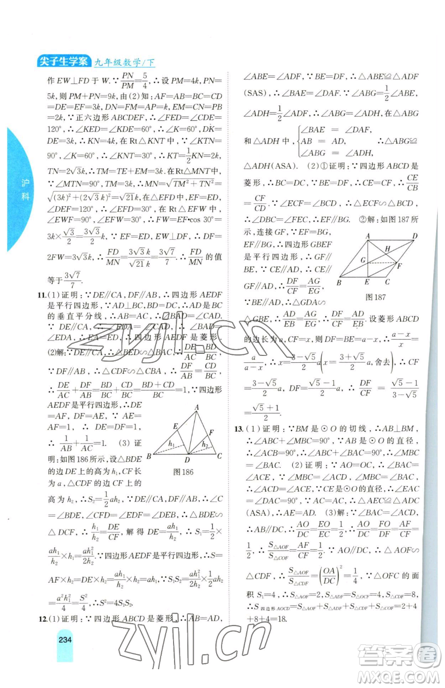 吉林人民出版社2023尖子生學(xué)案九年級(jí)下冊(cè)數(shù)學(xué)滬科版參考答案