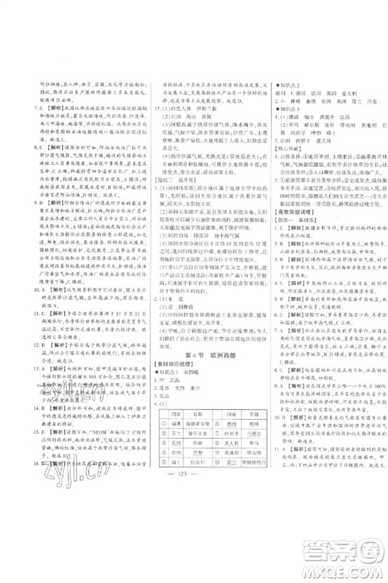 吉林人民出版社2023初中新課標名師學案智慧大課堂七年級地理下冊湘教版參考答案