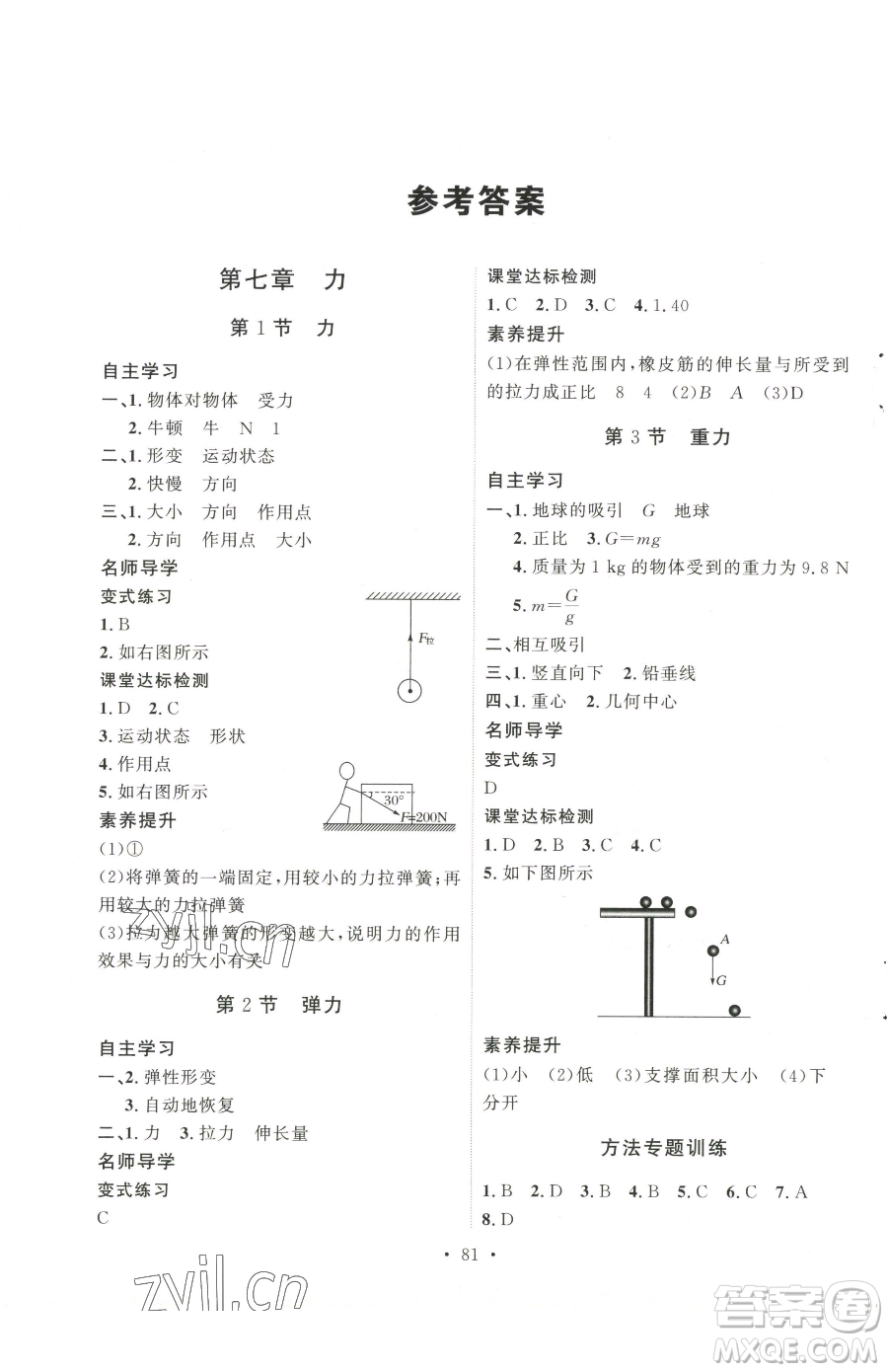 陜西人民出版社2023實(shí)驗(yàn)教材新學(xué)案八年級(jí)下冊(cè)物理人教版參考答案