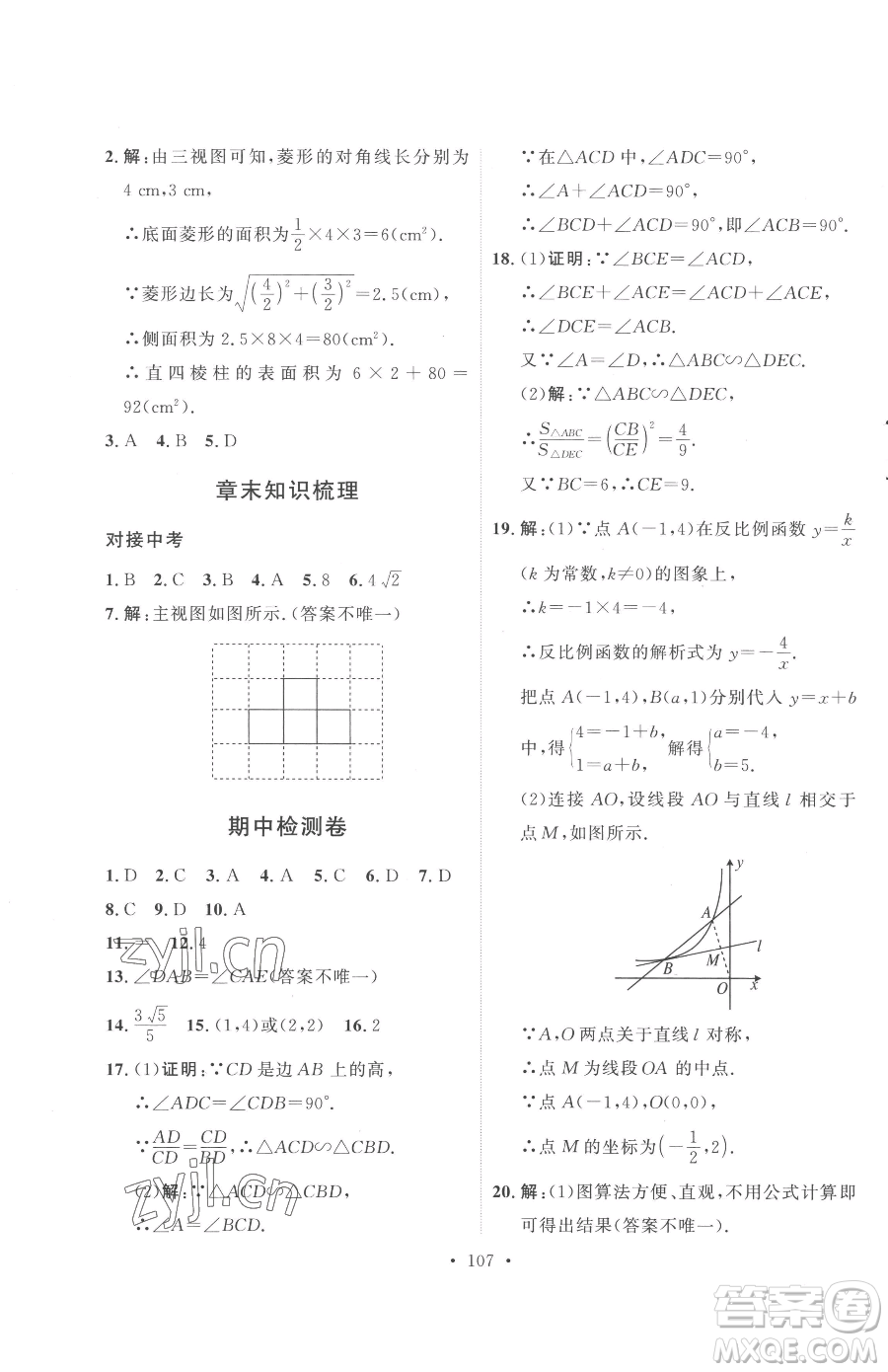 陜西人民出版社2023實(shí)驗(yàn)教材新學(xué)案九年級下冊數(shù)學(xué)人教版參考答案