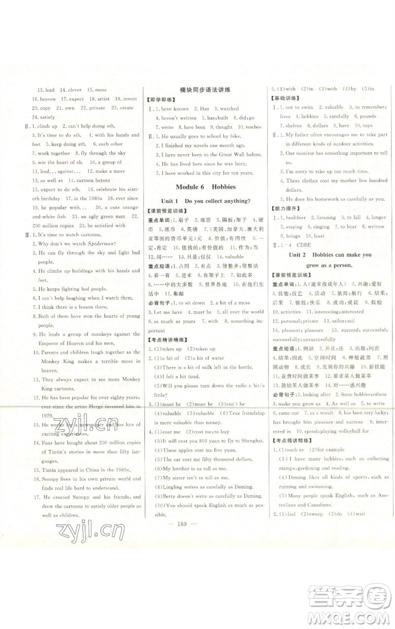 吉林人民出版社2023初中新課標(biāo)名師學(xué)案智慧大課堂八年級(jí)英語(yǔ)下冊(cè)外研版參考答案