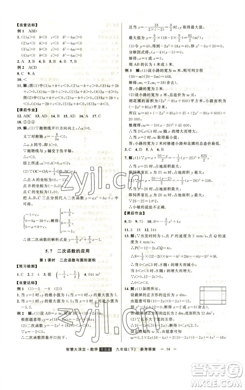 吉林人民出版社2023初中新課標名師學案智慧大課堂九年級數(shù)學下冊青島版參考答案