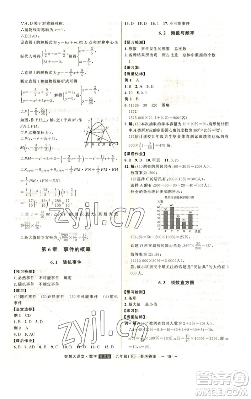 吉林人民出版社2023初中新課標名師學案智慧大課堂九年級數(shù)學下冊青島版參考答案