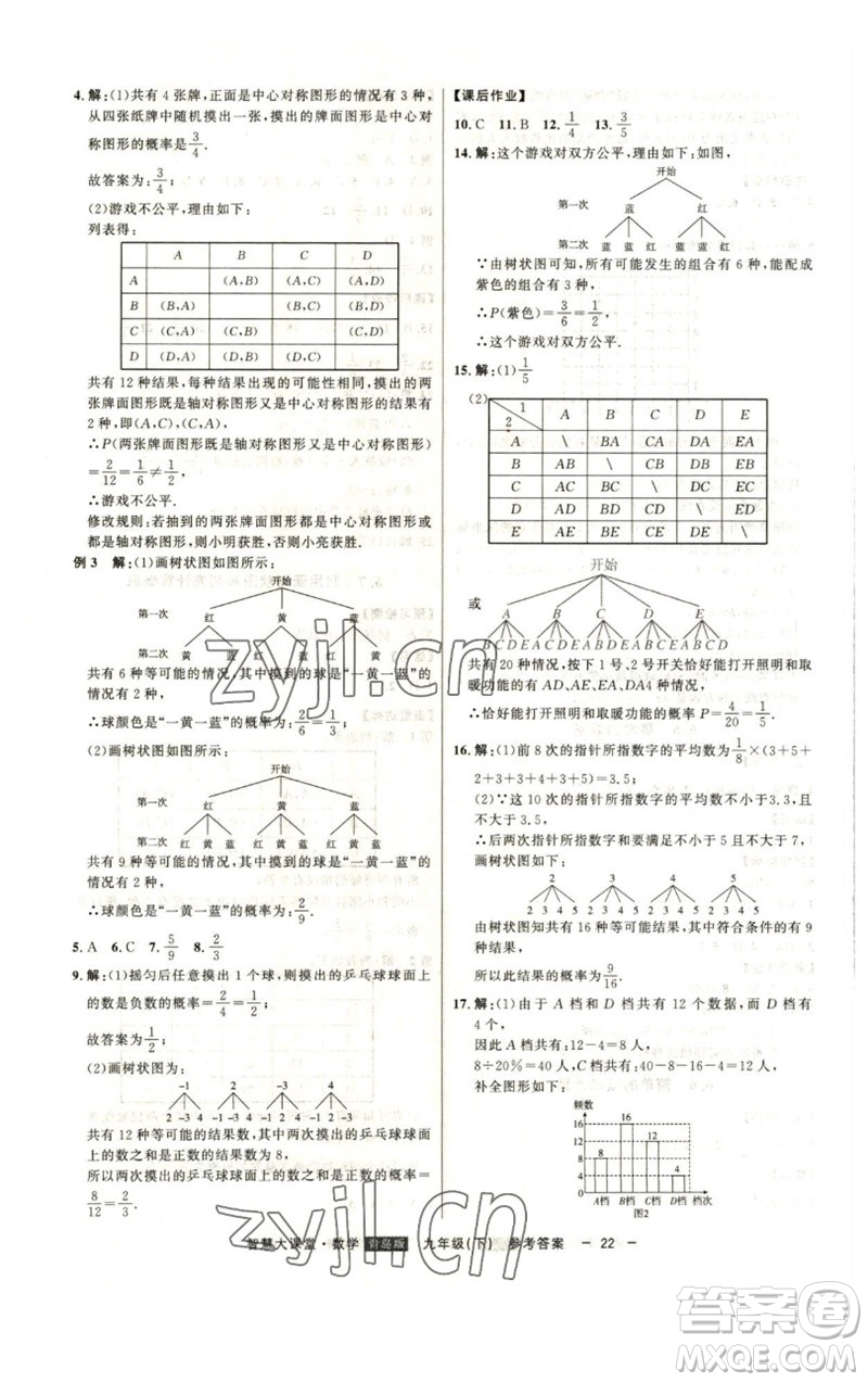 吉林人民出版社2023初中新課標名師學案智慧大課堂九年級數(shù)學下冊青島版參考答案