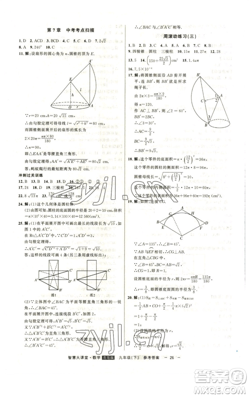 吉林人民出版社2023初中新課標名師學案智慧大課堂九年級數(shù)學下冊青島版參考答案