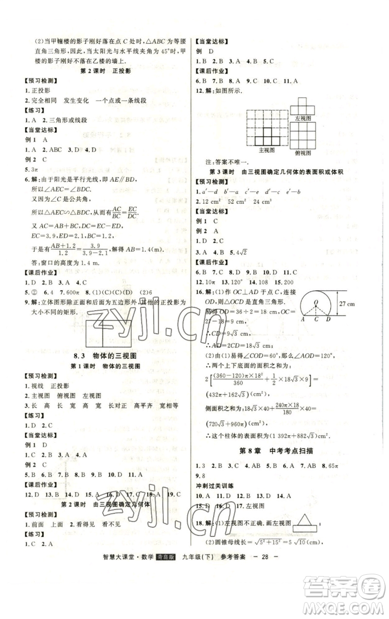 吉林人民出版社2023初中新課標名師學案智慧大課堂九年級數(shù)學下冊青島版參考答案