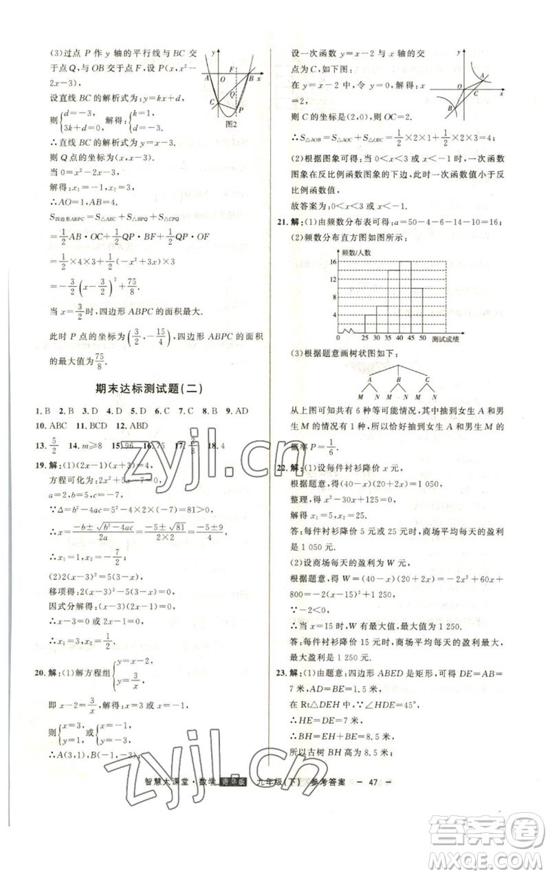 吉林人民出版社2023初中新課標名師學案智慧大課堂九年級數(shù)學下冊青島版參考答案