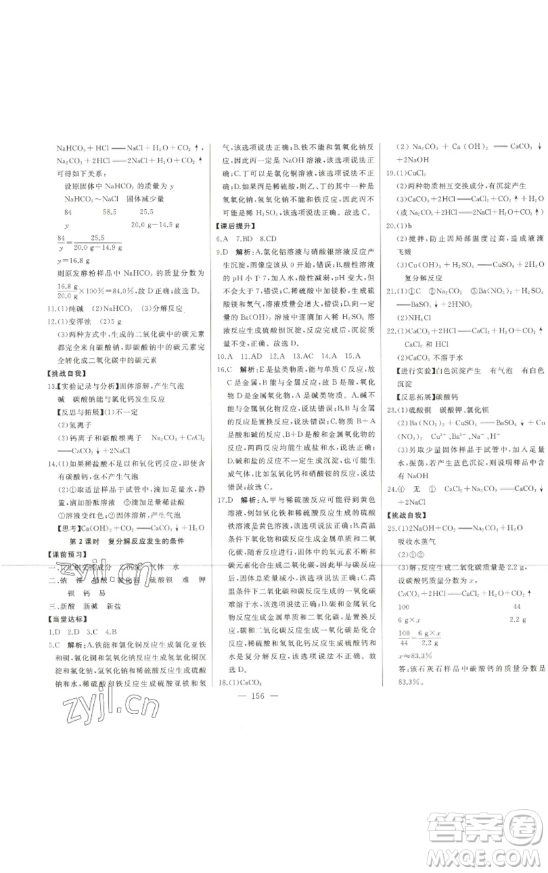 吉林人民出版社2023初中新課標(biāo)名師學(xué)案智慧大課堂九年級化學(xué)下冊人教版參考答案