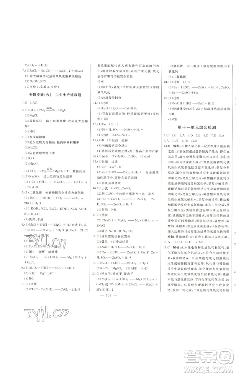 吉林人民出版社2023初中新課標(biāo)名師學(xué)案智慧大課堂九年級化學(xué)下冊人教版參考答案
