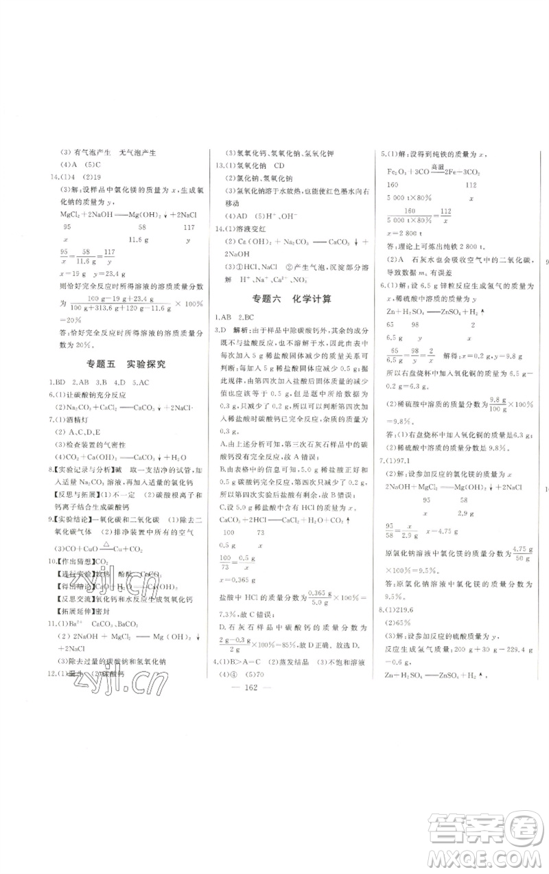 吉林人民出版社2023初中新課標(biāo)名師學(xué)案智慧大課堂九年級化學(xué)下冊人教版參考答案