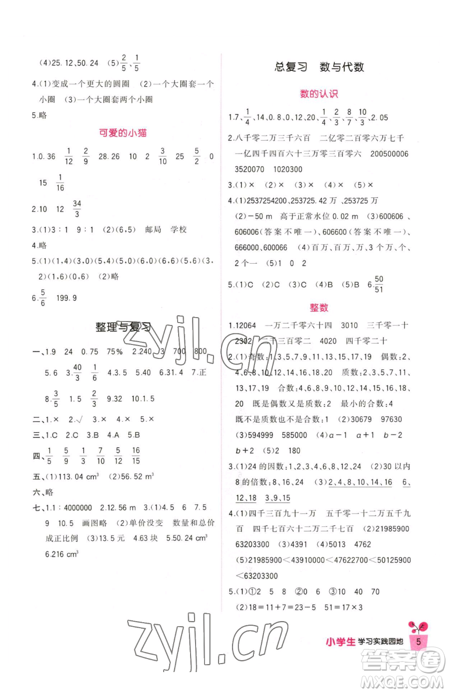 四川教育出版社2023新課標(biāo)小學(xué)生學(xué)習(xí)實踐園地六年級下冊數(shù)學(xué)北師大版參考答案