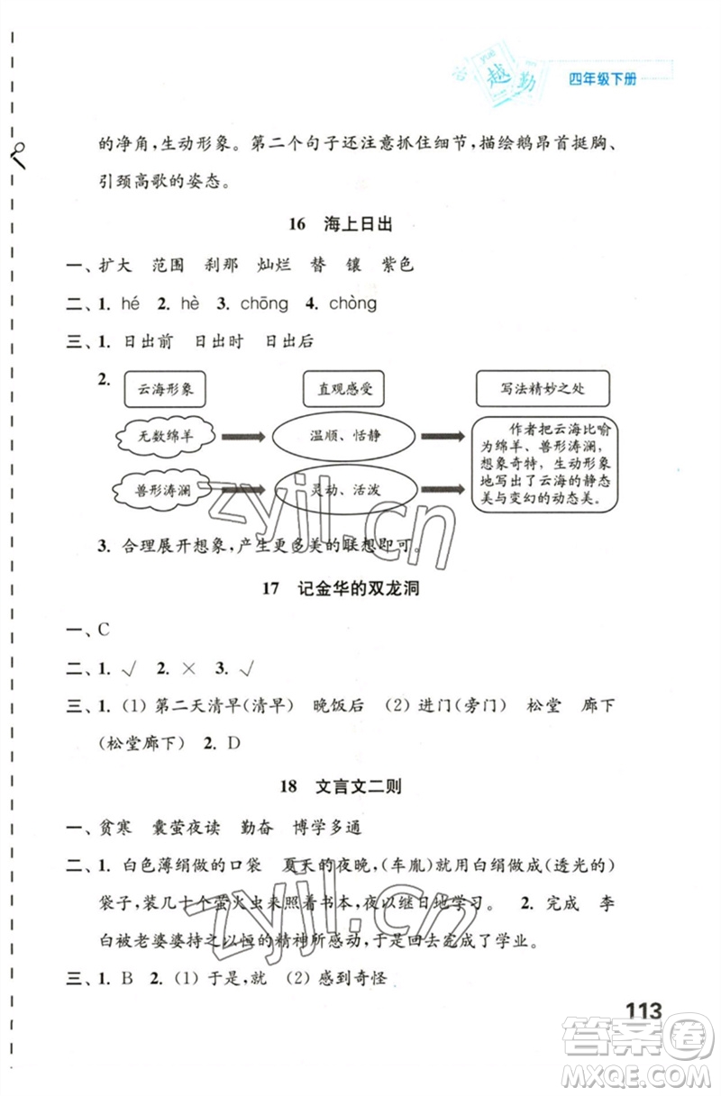 江蘇鳳凰教育出版社2023練習(xí)與測(cè)試小學(xué)語(yǔ)文四年級(jí)下冊(cè)人教版陜西專版參考答案