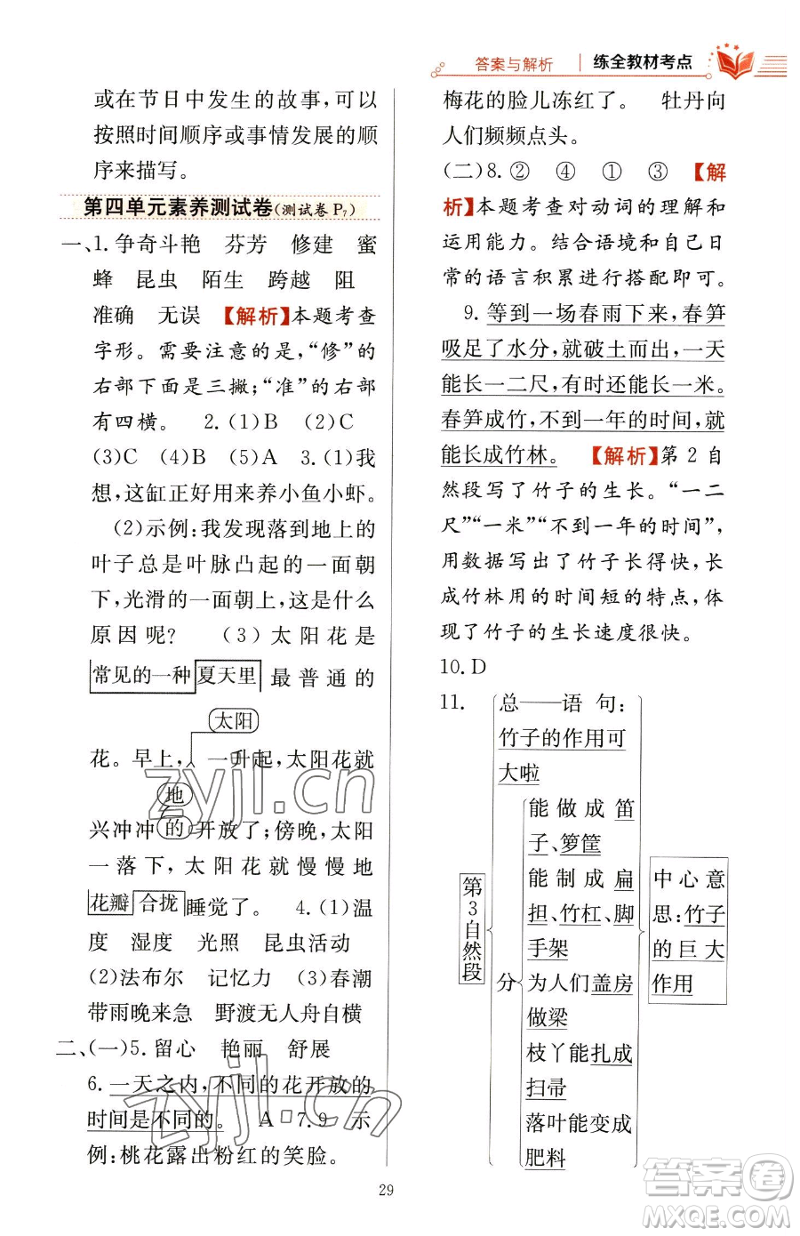 陜西人民教育出版社2023小學(xué)教材全練三年級(jí)下冊(cè)語文人教版參考答案
