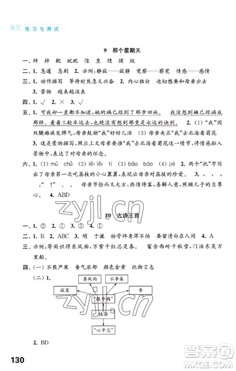 江蘇鳳凰教育出版社2023練習(xí)與測(cè)試小學(xué)語(yǔ)文六年級(jí)下冊(cè)人教版陜西專(zhuān)版參考答案