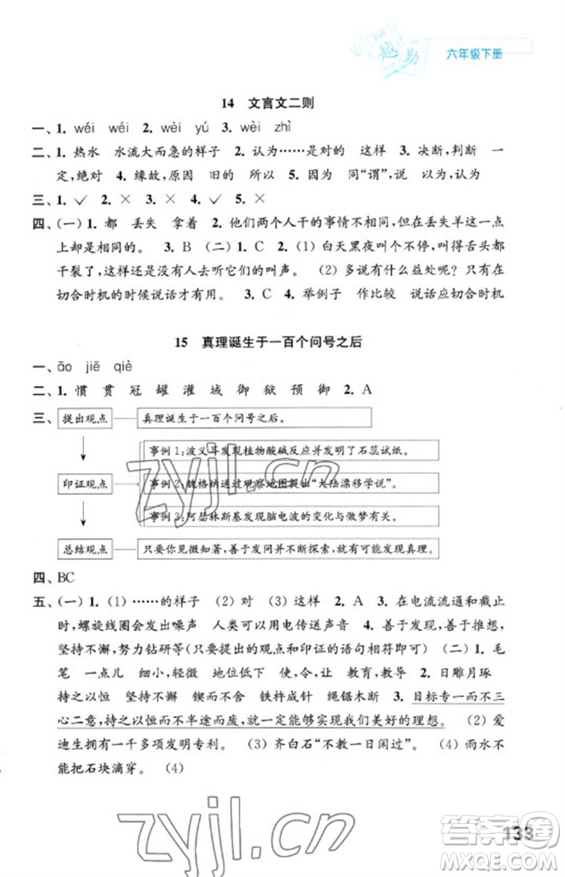 江蘇鳳凰教育出版社2023練習(xí)與測(cè)試小學(xué)語(yǔ)文六年級(jí)下冊(cè)人教版陜西專(zhuān)版參考答案