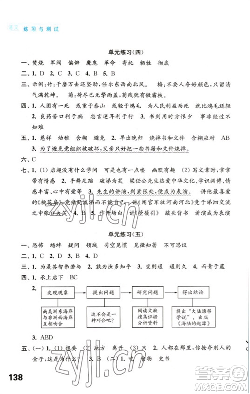 江蘇鳳凰教育出版社2023練習(xí)與測(cè)試小學(xué)語(yǔ)文六年級(jí)下冊(cè)人教版陜西專(zhuān)版參考答案