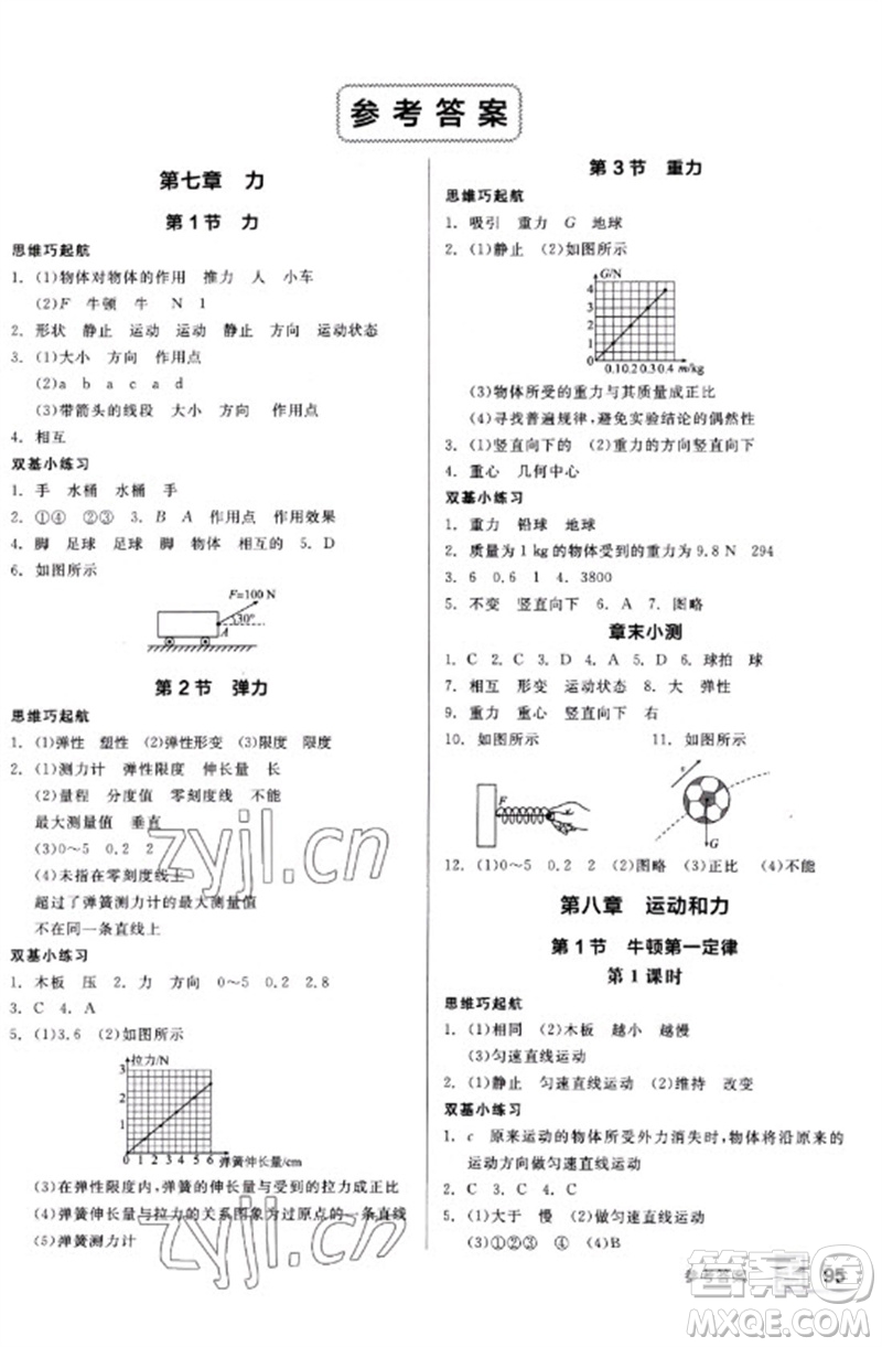 延邊教育出版社2023全品基礎(chǔ)小練習八年級物理下冊人教版參考答案