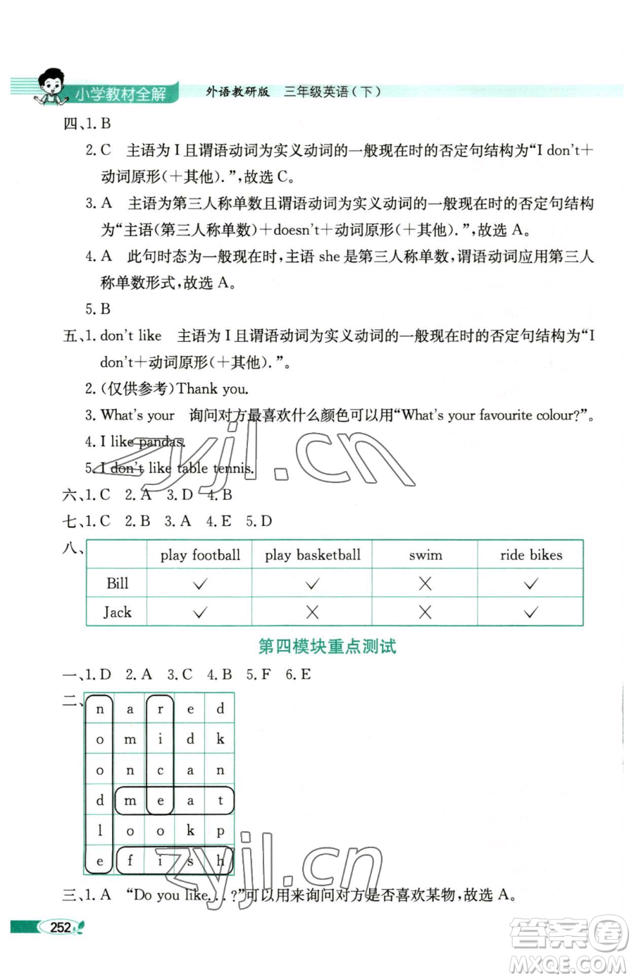 陜西人民教育出版社2023小學(xué)教材全解三年級(jí)下冊(cè)英語(yǔ)外研版三起參考答案