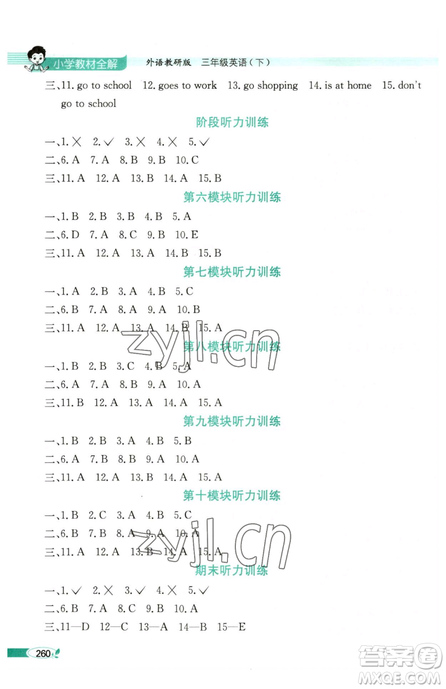 陜西人民教育出版社2023小學(xué)教材全解三年級(jí)下冊(cè)英語(yǔ)外研版三起參考答案