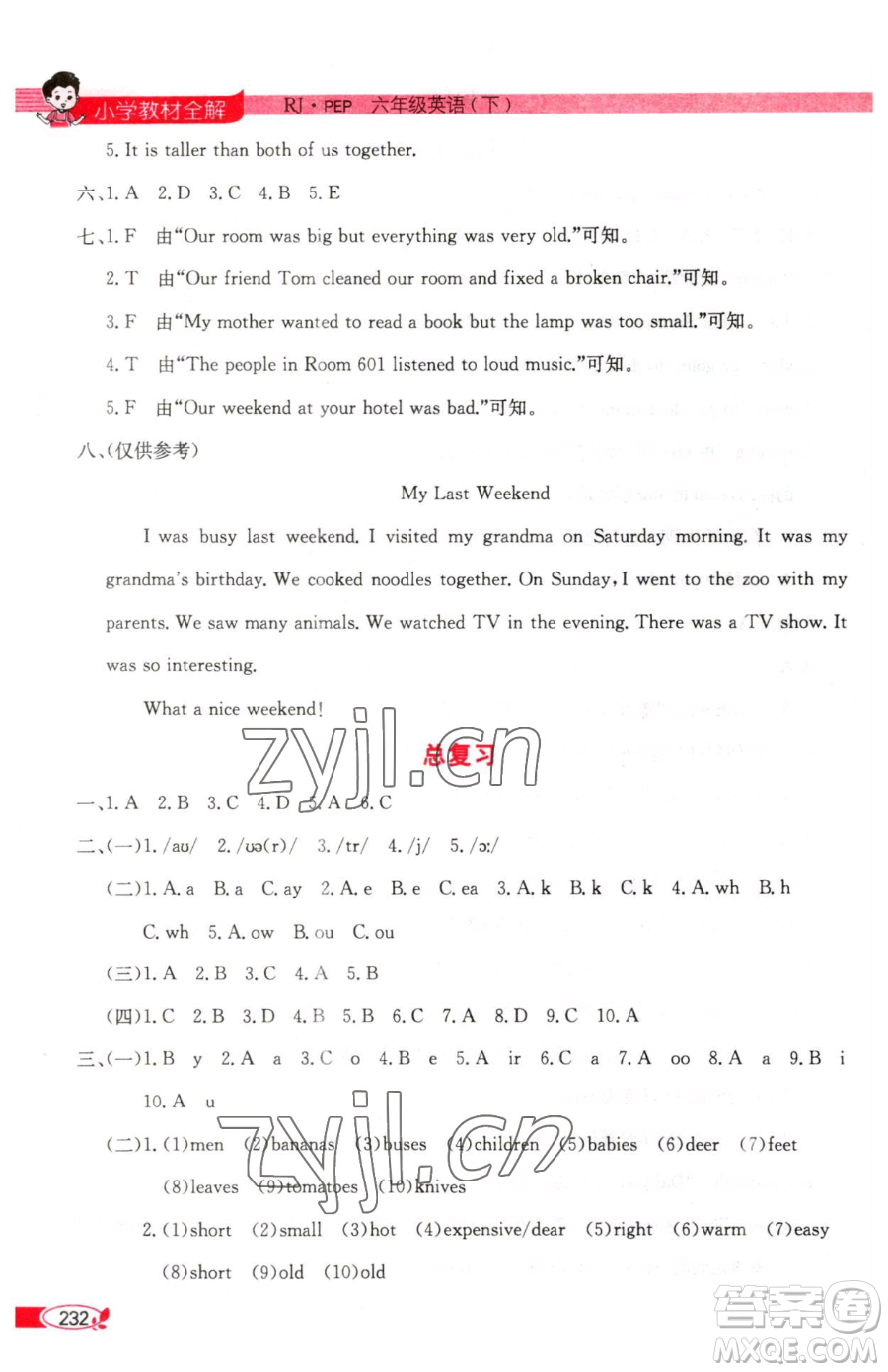 陜西人民教育出版社2023小學(xué)教材全解六年級(jí)下冊(cè)英語(yǔ)人教PEP版三起參考答案