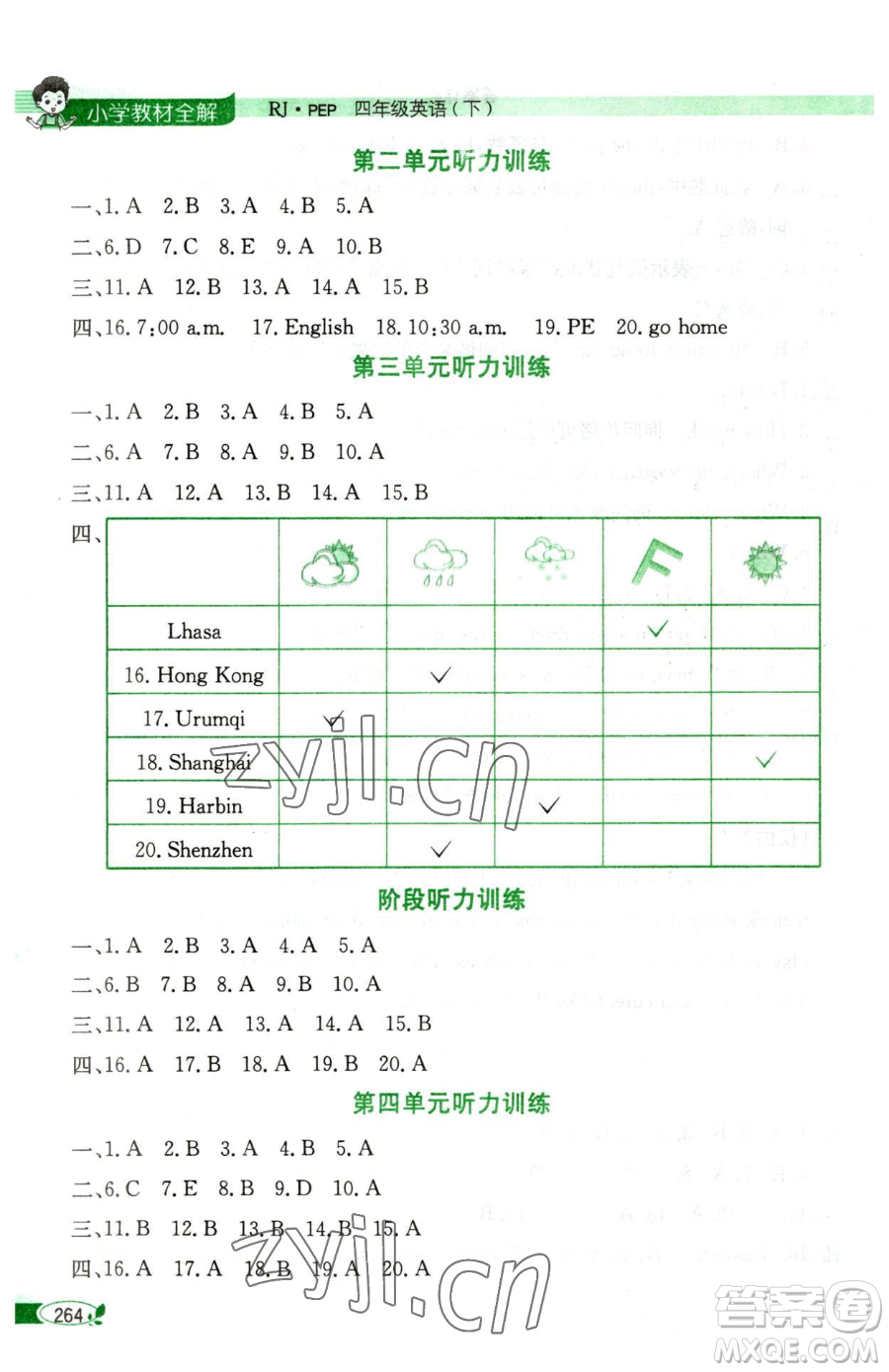 陜西人民教育出版社2023小學(xué)教材全解四年級(jí)下冊英語人教PEP版三起參考答案