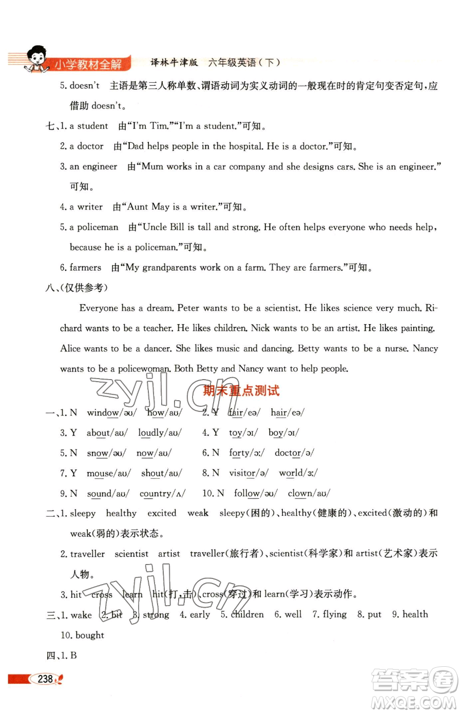 陜西人民教育出版社2023小學(xué)教材全解六年級下冊英語譯林牛津版三起參考答案