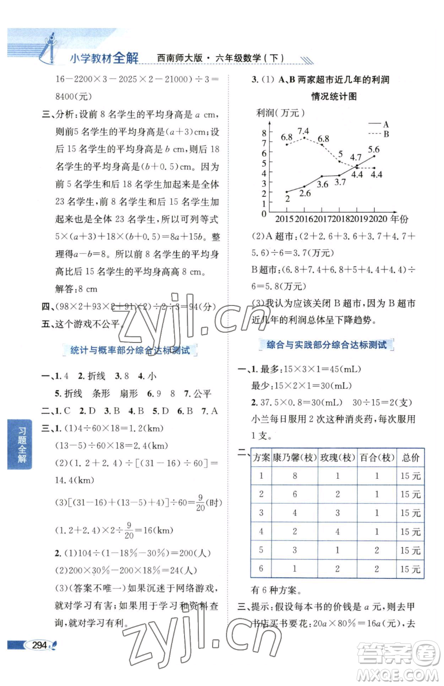 陜西人民教育出版社2023小學教材全解六年級下冊數(shù)學西南師大版參考答案