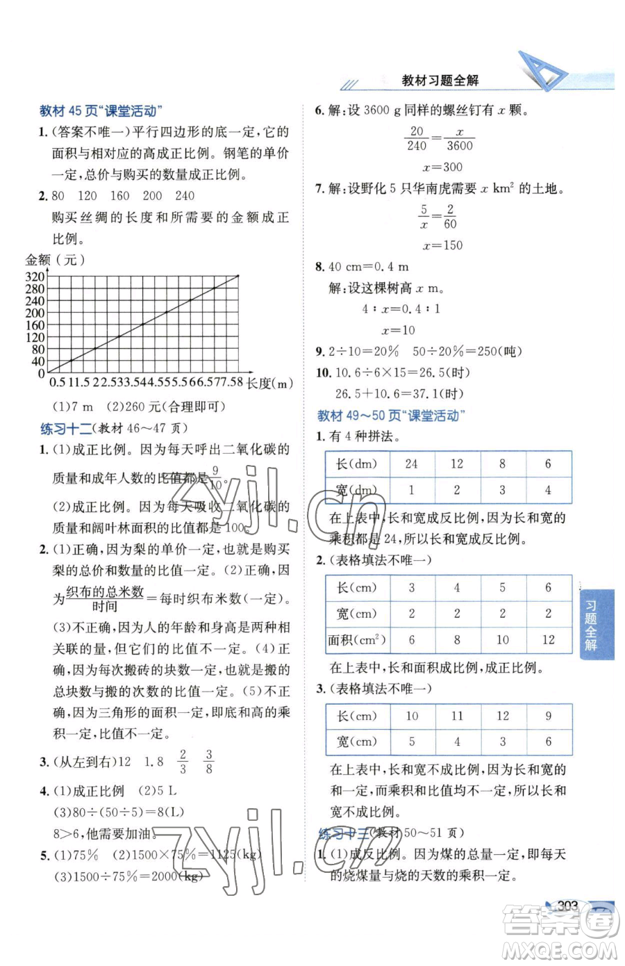 陜西人民教育出版社2023小學教材全解六年級下冊數(shù)學西南師大版參考答案