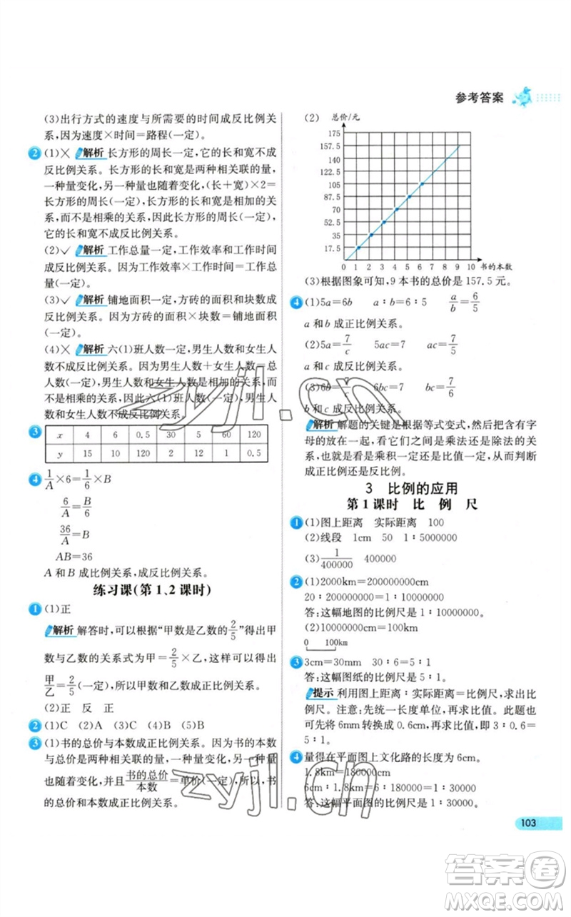 河北教育出版社2023七彩練霸六年級數(shù)學下冊人教版參考答案